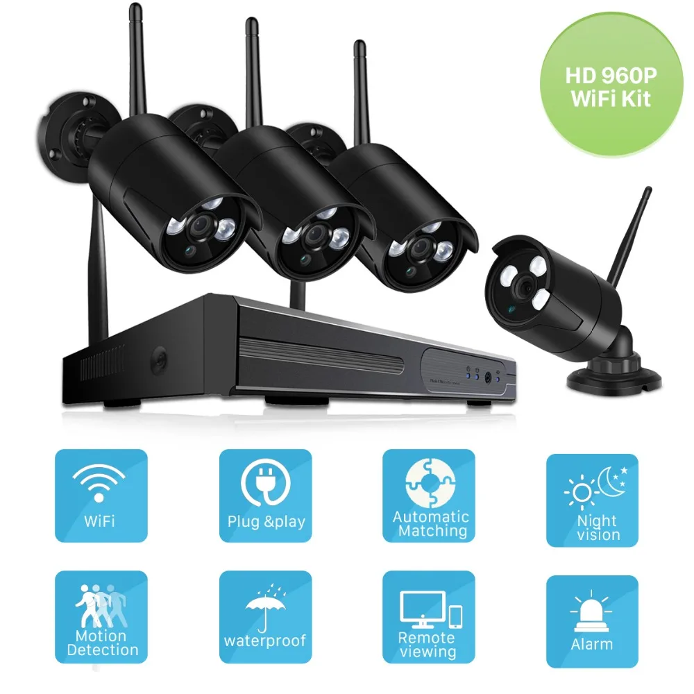 Беспроводной NVR 1080P HD наружная система камер домашней безопасности 4CH CCTV видео наблюдение NVR комплект 960P Wifi камера комплект черный besder