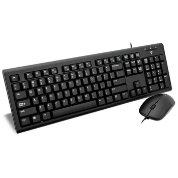 

V7 Wired Keyboard and Mouse Combo - US, Standard, Wired, USB, QWERTY, Black, Mouse included