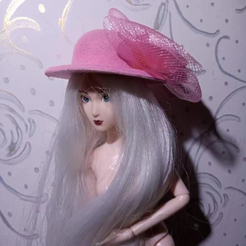  3Pcs Trendy Lady Vintage Round Bowler Doll Hats Caps for 28-30cm   Doll Headdressing Cotume Clothes Accessory Pink