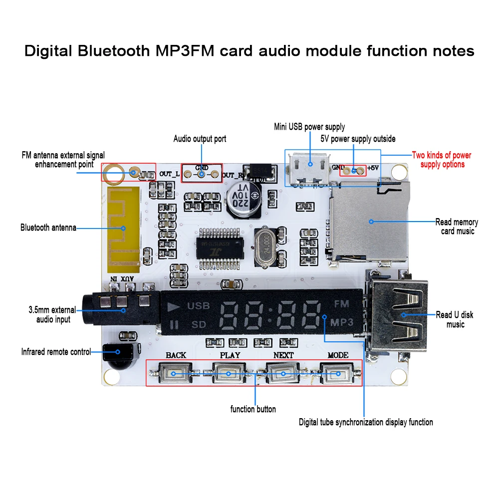 Bluetooth MP3 декодер плата декодирования плеер модуль FM радио USB/TF Micro SD ЖК-экран ИК инфракрасный пульт дистанционного управления