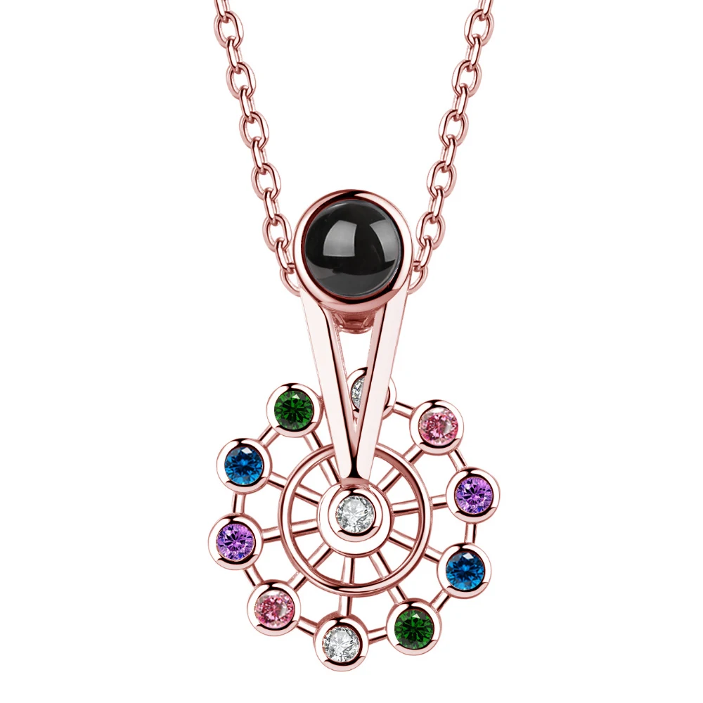 

Trendy 925 Sterling Silver Necklace Romantic Rotating ferris wheel Women Nano Engraved I LOVE YOU In 100 Languages Jewelry