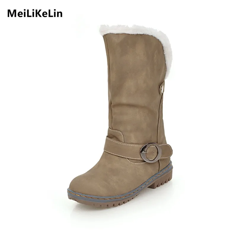 

MeiLiKeLin Vintage Style Women Plush Snow Boots Women Thermal Slip-resistant Boots Buckle Cotton-padded Shoes Warm Winter Shoes