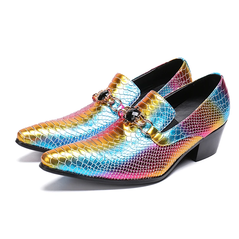 Buy Chunk Heels Men Shoes Print Colorful Oxfords