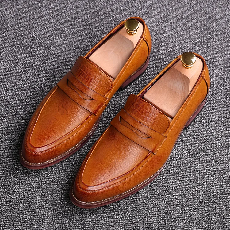 

men's casual wedding nightclub dresses alligator pattern cow leather bullock shoes slip-on lazy driving oxfords shoe loafers man
