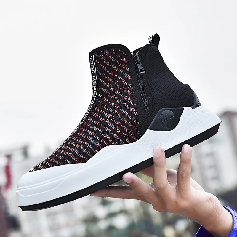 

Comfortable Male Casual Sneakers High Top Youth Fashion Flats Footwear Mesh Breathable Men Casual Shoes Designer Zip Sneakers