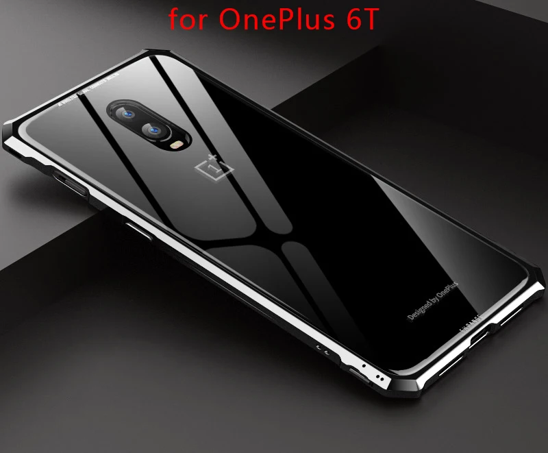 Для Oneplus т чехол Роскошный Жесткий металлический алюминиевый сплав прозрачный стеклянный Броня чехол для телефона защитный для OnePlus 6