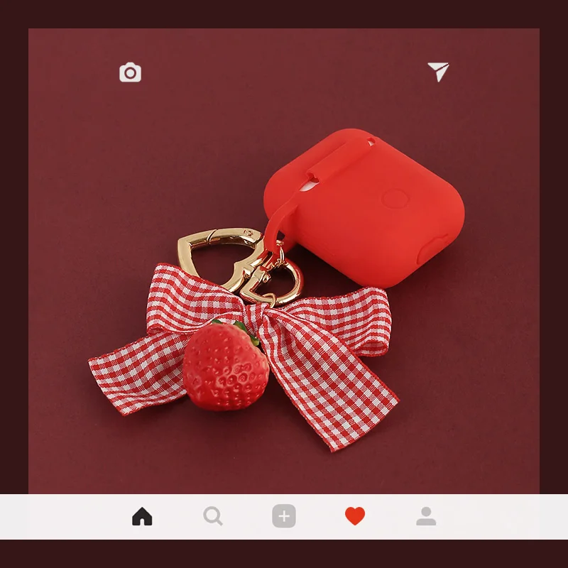 Кулон Клубника Защитный чехол для AirPods 1/2 силиконовый Bluetooth наушники зарядное
