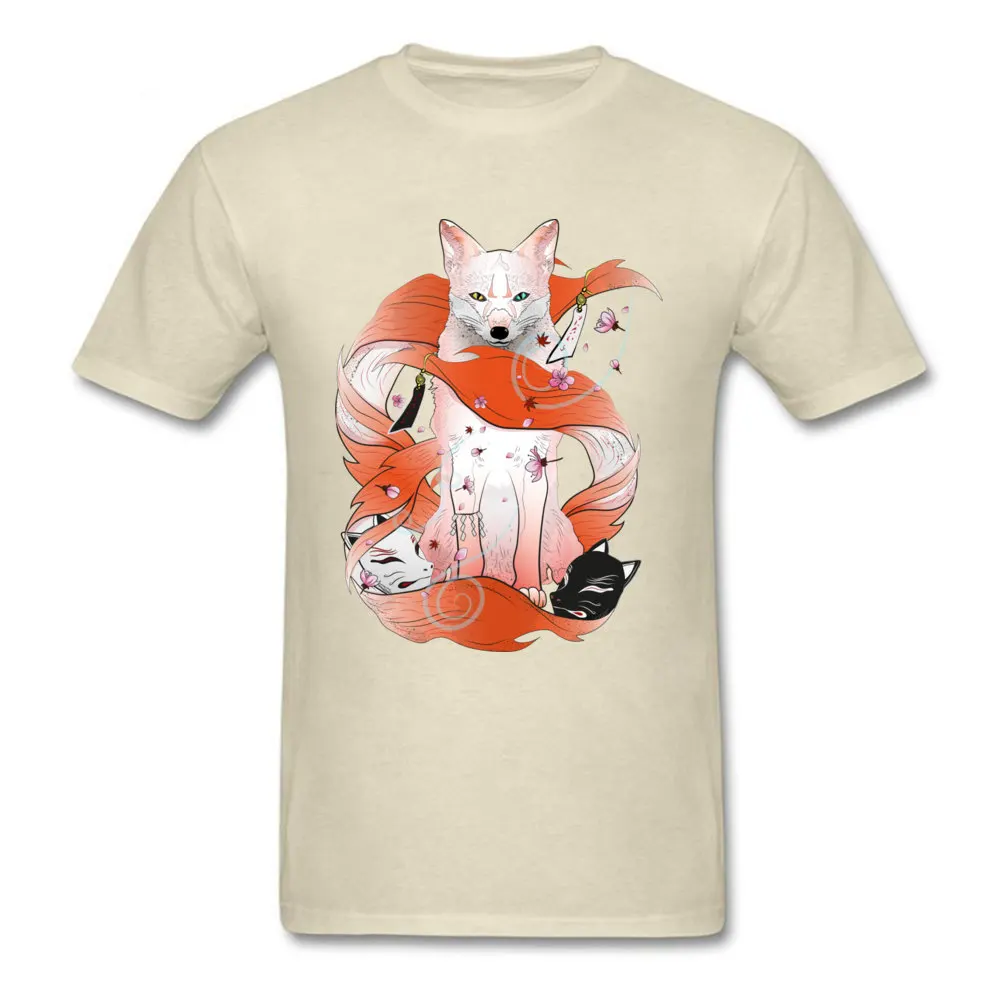 Red Kitsune T-Shirt comfortable Short Sleeve Company O-Neck Cotton T Shirt Simple Style Tee-Shirt for Men Labor Day Red Kitsune beige