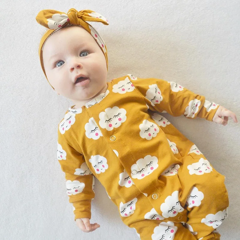 2018 Fashion baby boy girl clothes yellow baby rompers Long sleeve