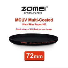 72 мм ZOMEI PRO ультратонкий HD MCUV 18 слой Многослойное оптическое стекло MC UV фильтр для Canon NIkon Hoya sony Объектив камеры 72 мм