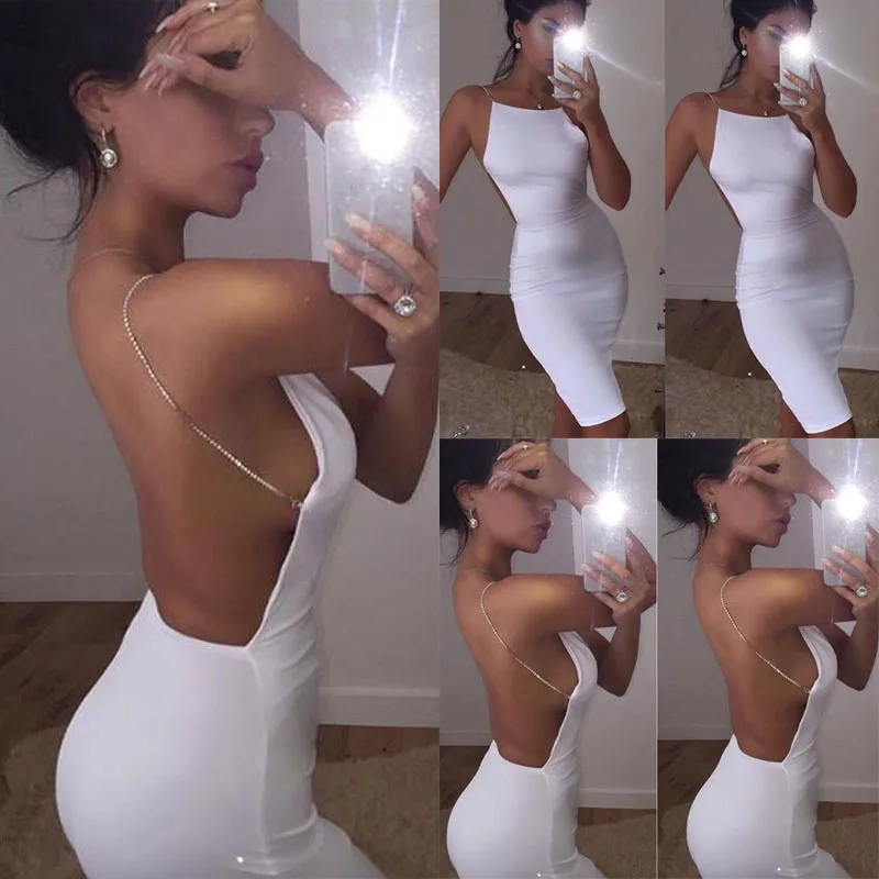 Sexy Womens Club Bodycon Short Dress Evening Party White Sleeveless Dresses Hot Sale Ladies Mini Dress Clubwear Backless Dresses