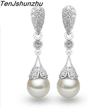 

TenJshunzhu Fashion Silver Shiny Cubic Zirconia Crystal Beads Stud Earrings for Women Wedding Bijoux Brincos EH120