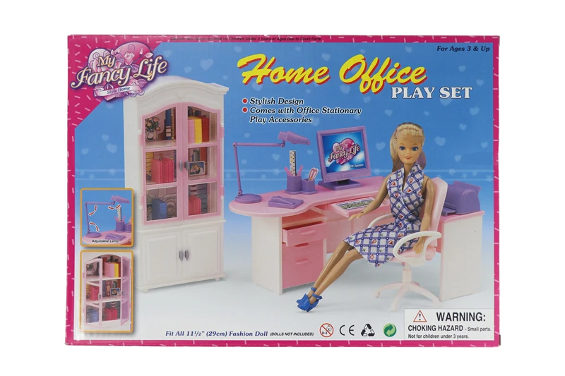 Для Барби мебель для дома и офиса с книжным шкафом Настольная компьютерная лампа принтер Телефон Аксессуары для куклы Monster High