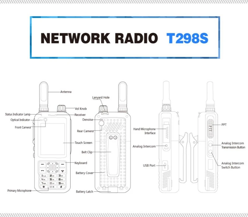 T298s сеть walkie tlakie беспроводной android 3g WCDMA wifi gps CB ham Радио сенсорный экран умный телефон с передатчиком