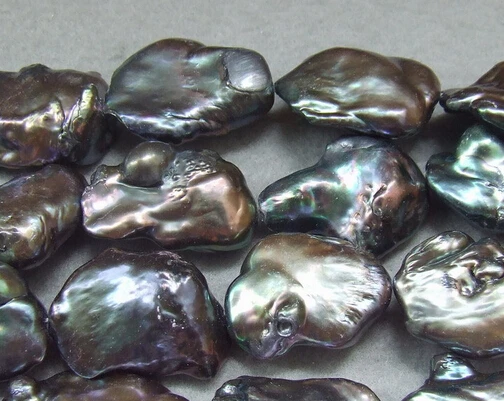 

huij 00634 Black Freshwater keshi Pearl Baroque Loose Beads Strand 15