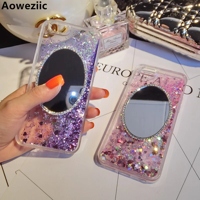 

Aoweziic New Flow sand shell mirror rhinestones For iphone 8 6s 7plus X XS mobile phone case silicone sleeve tide woman
