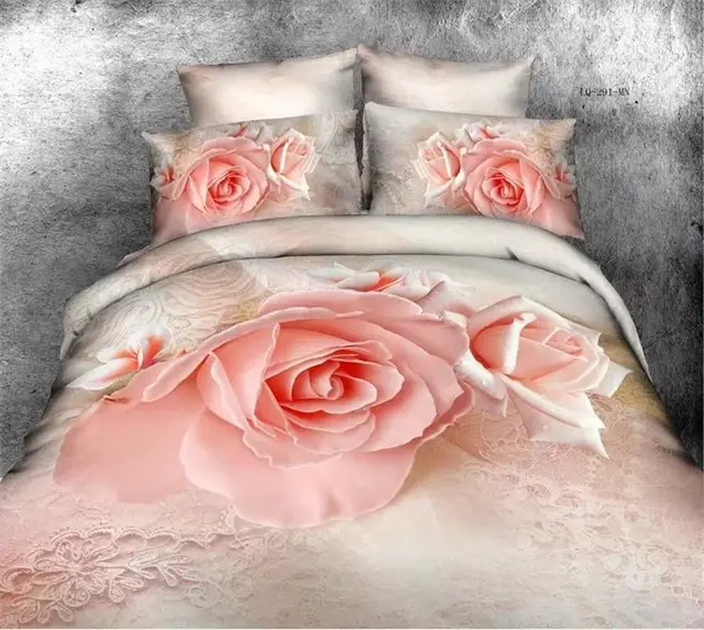 Romantic Red Rose Petal 3D Flowers cover sets queen size 4pcs bedclothes