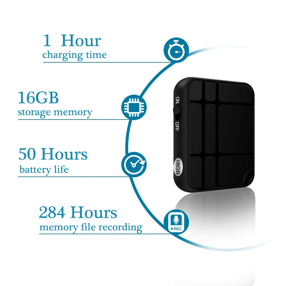 Мини диктофон переносной диктофон 16 Гб USB Перезаряжаемый MP3 аудиомагнитофон с голосовой активацией для встреч и интервью