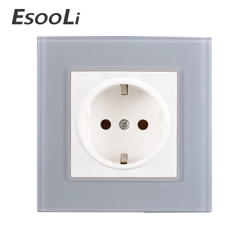 EsooLi ЕС гнездо Кристалл Стекло переключатель 2 Pin стены розетка закаленное Панель