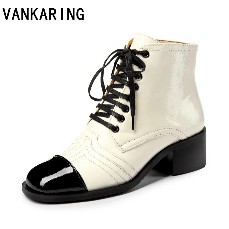 

VANKARING brand shoes women boots genuine leather high heel riding ankle boots womens motorcycle boots female winter boots women