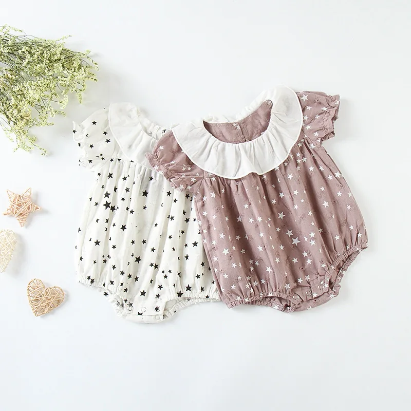 

Summer Baby Girl Rompers Princess Stars Printed Outfit Infant Short Sleeve Body Suit Ropa Bebe Ruffles Newborn Baby Clothes