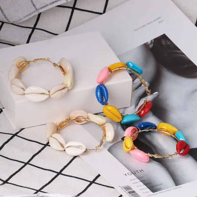 

Handmade Summer Sea Conch Shell Hoop Earrings Headwear Women Fashion Jewelry