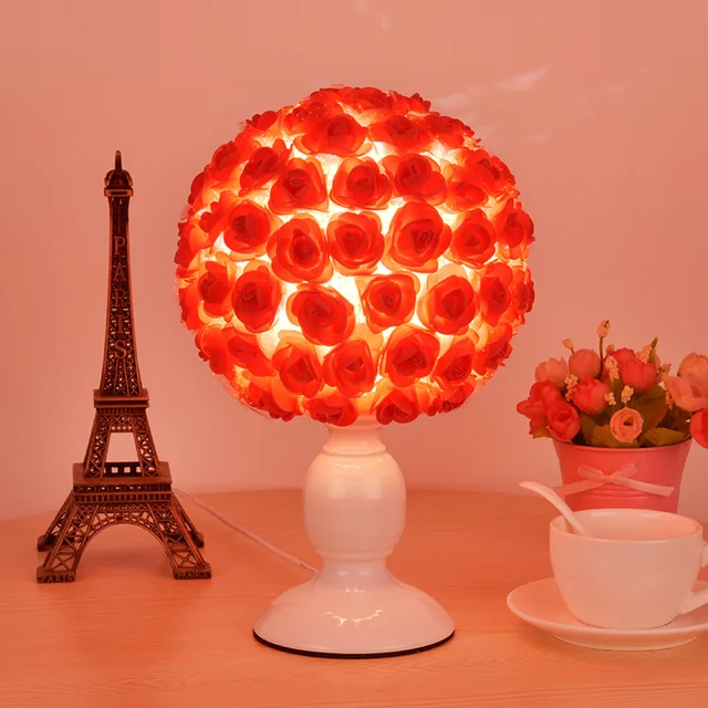 Flower Table Lamp LED Modern Simple Red Rose Romantic Table Light 220v
