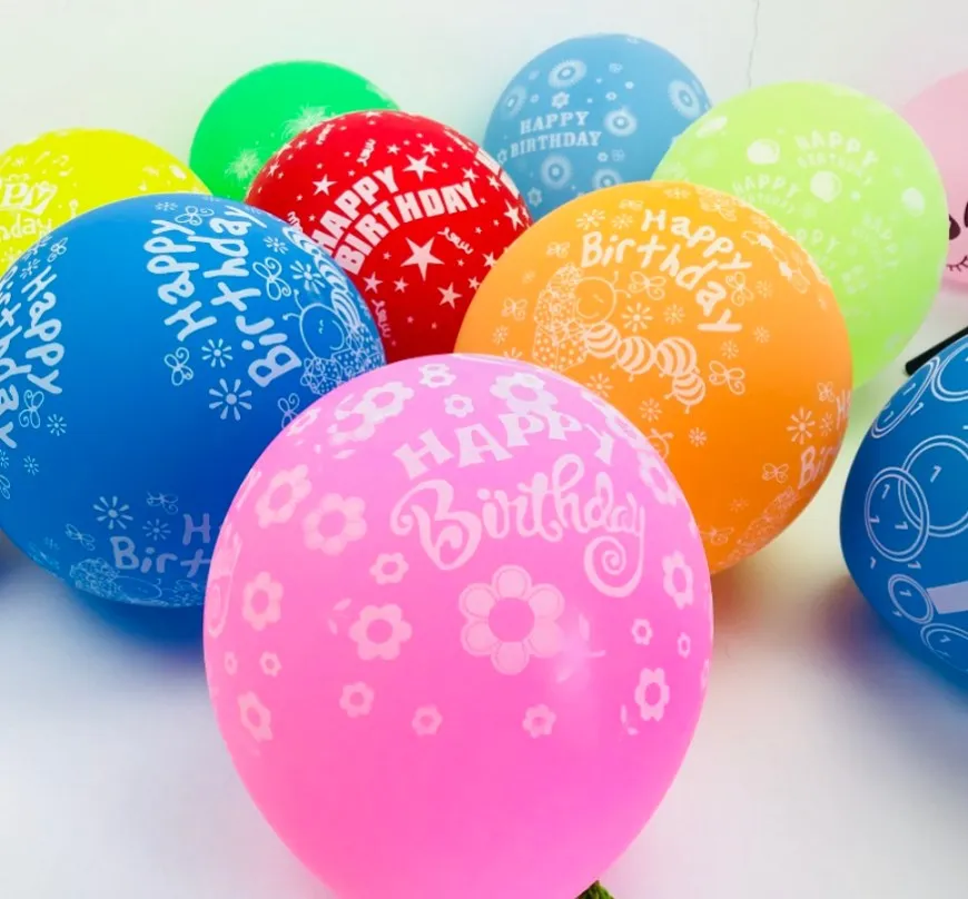 12/" Mix Printed Happy Birthday Colour Latex Balloons party decorations baloonS