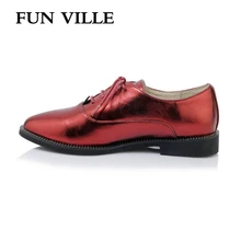 Весело VILLE Весна Для женщин туфли на плоской подошве в британском стиле Для женщин повседневная обувь оксфорды с острыми носками пикантная женская обувь на шнуровке