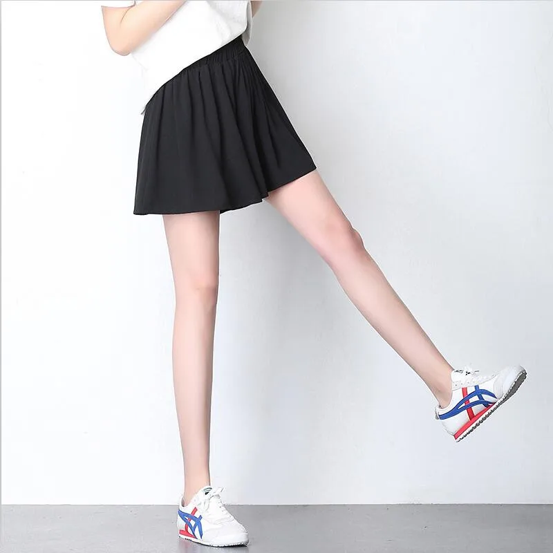 

Black Chiffon Women All-Match Shorts Skirts Korean Style Elastic High Waist Wide Leg Short Pants Plus Size Women Shorts M-7XL