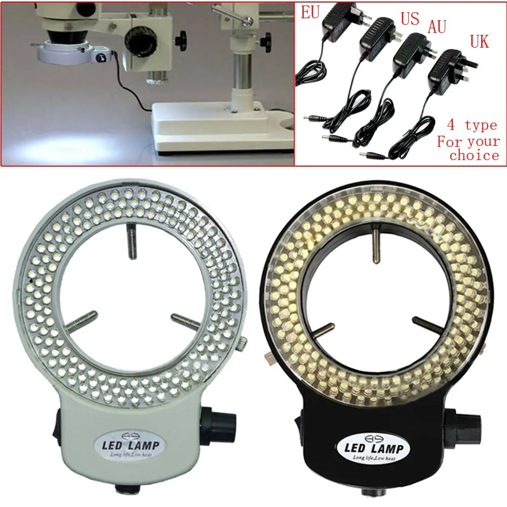 

Adjustable 144 LED Ring Light illuminator Lamp for Industry Stereo Microscope Lens Camera Magnifier Set With Adapter AC 100-240V