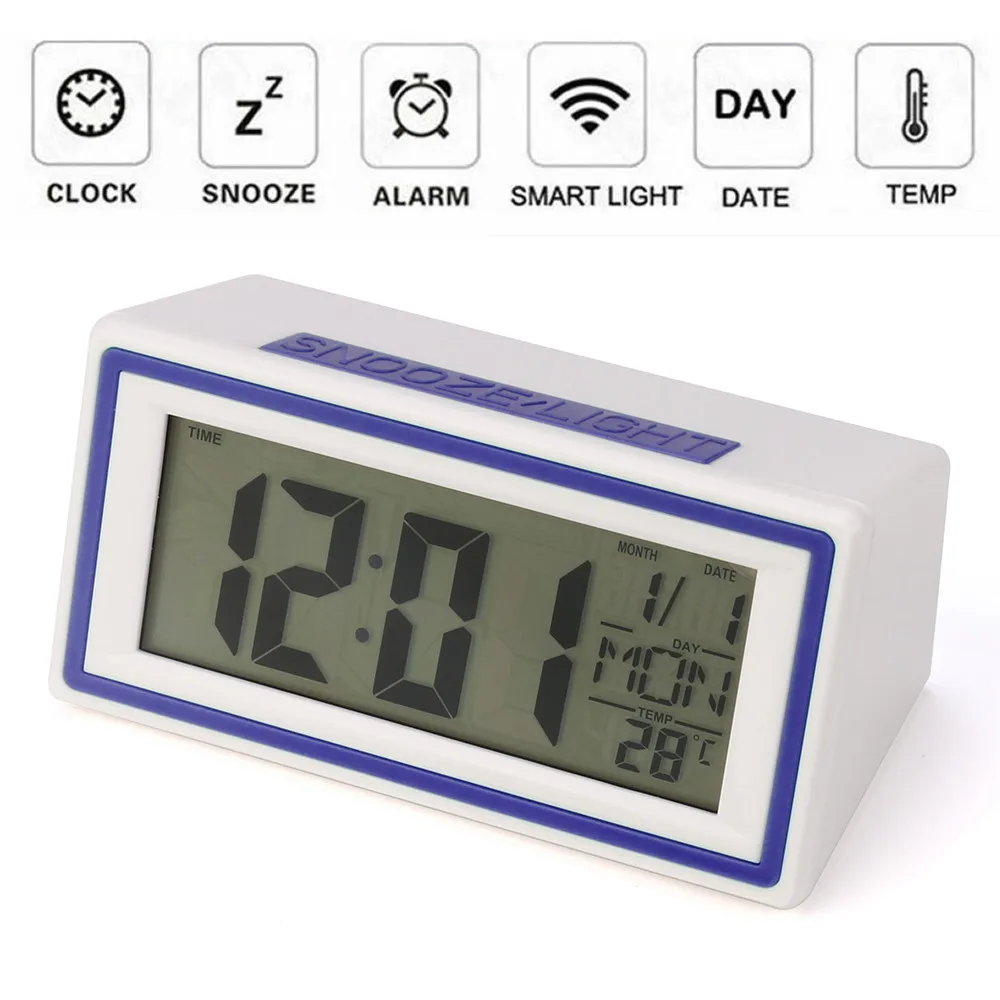 

Digital Backlight LED Display Table Alarm Clock Snooze Thermometer Calendar Desk Clock Bedroom Night Light#ZS