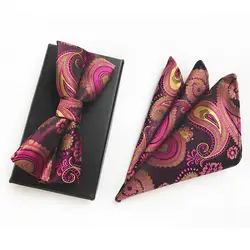 Модные мужские фиолетовый галстук бабочка и карман квадратный набор Пейсли Corbatas бизнес повседневное галстук вечерние интимные аксессуары