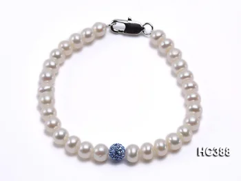 

Unique Pearls jewellery Store 18cm 6-7mm Natural White Color Freshwater Pearl Blue Rhinestone Beads Bracelet 925 Silver Clasp