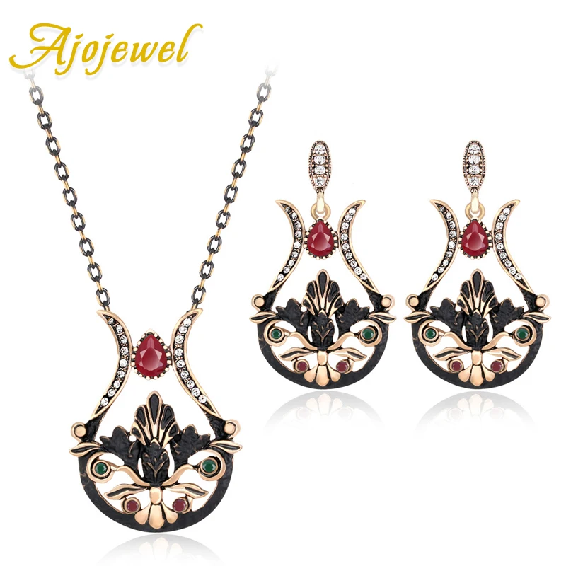 

Ajojewel Vintage Style Lotus Flower Necklace Earrings Indian Jewelry Sets For Women Buddhism Jewelry Wholesale