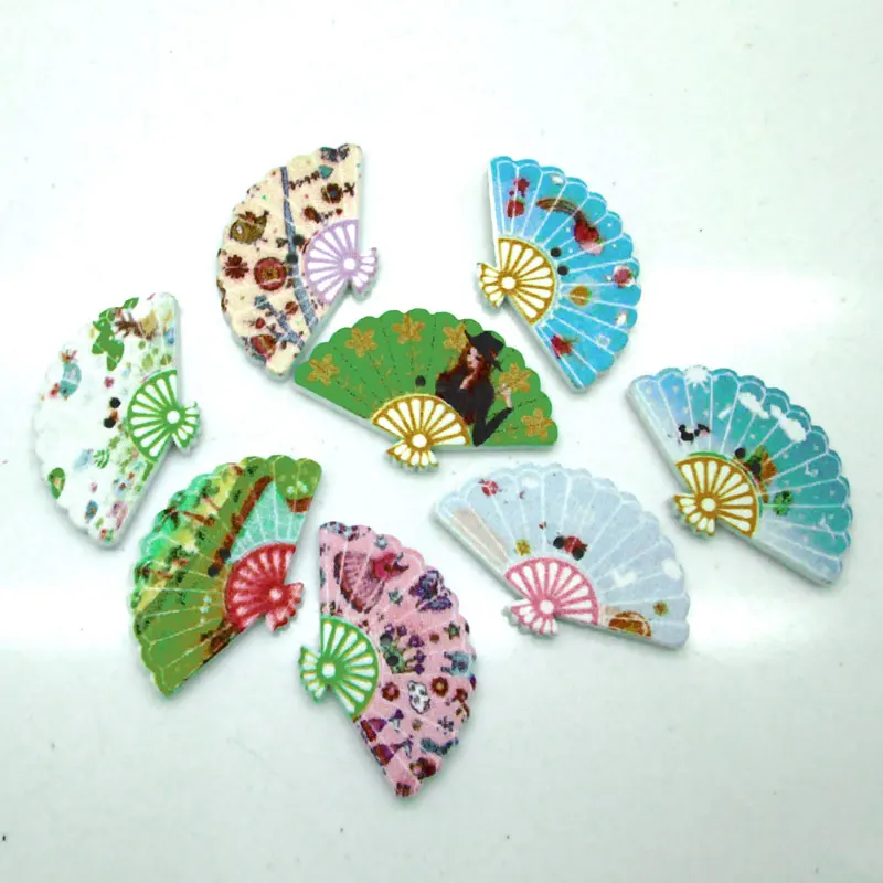 

50pcs 29x18mm Mix Fans Shape Wooden Buttons For Clothing Crafts Sewing Decorative Needlework Scrapbooking DIY Accessories Button