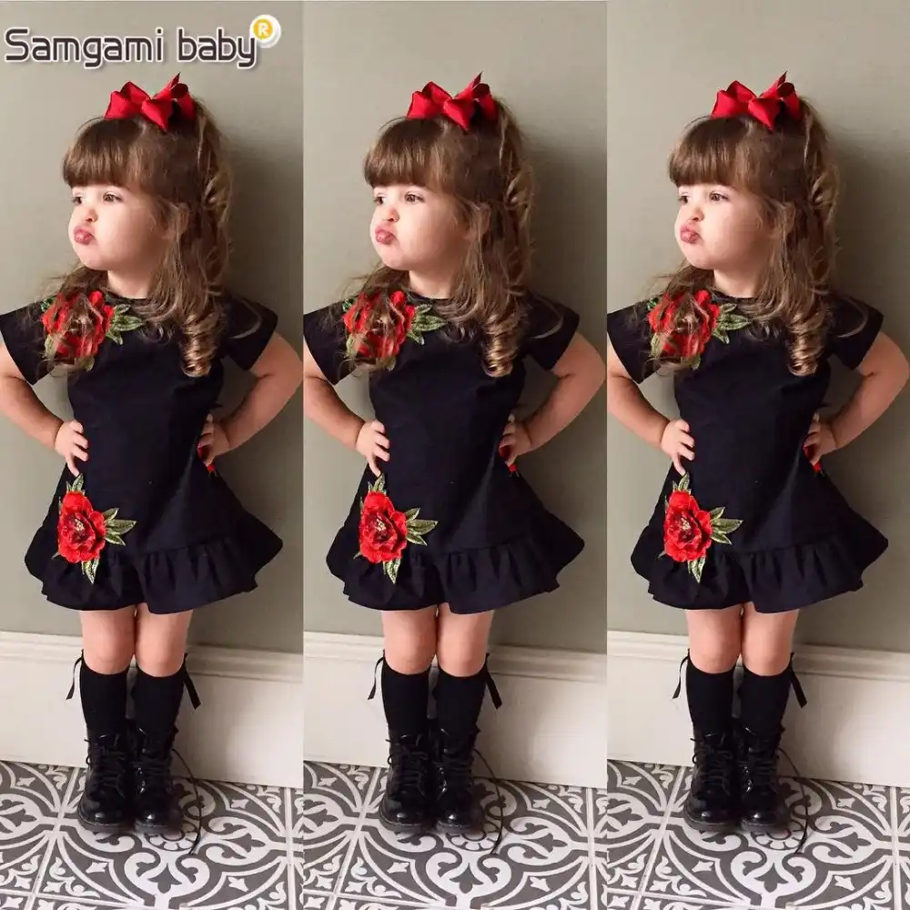 Samgami赤ちゃん新しい刺繍デザイン黒半袖ドレスファッションかわいい女の子服夏の幼児の女の子のドレスサイズ80 1 Toddler Girl Dresses Designer Girls Dressfashion Girl Dress Aliexpress