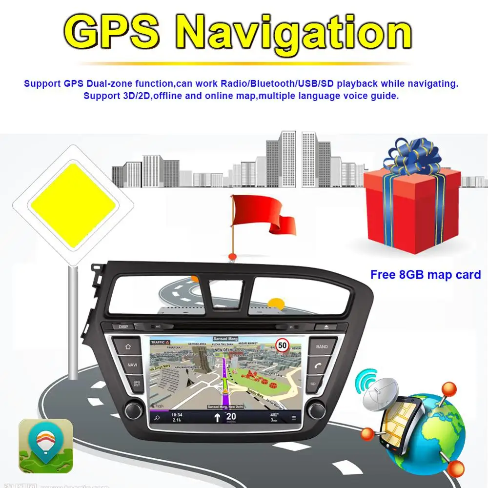 Flash Deal 7 Inch Android 8.0 Octa Core 4GB RAM Car GPS Navigation For Hyundai I20 2014- Left Hand Driving CD DVD Multimedia Player WIFI 5