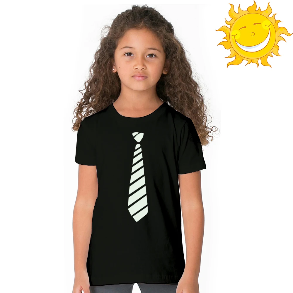 Повседневная светящаяся в темноте футболка для мальчиков и девочек 3, 4, 5, 6, 7, 8 От 9 до 10 лет в стиле хип-хоп с забавным принтом и галстуком-бабочкой
