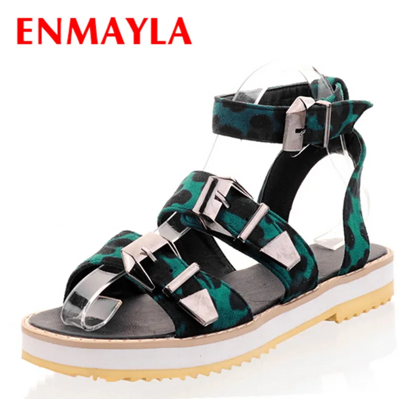 

ENMAYER Women Sandals Genuine Leather Summer Shoes Flats Heels Fashion Sandals Bohemia women Sandals Platform Sandals