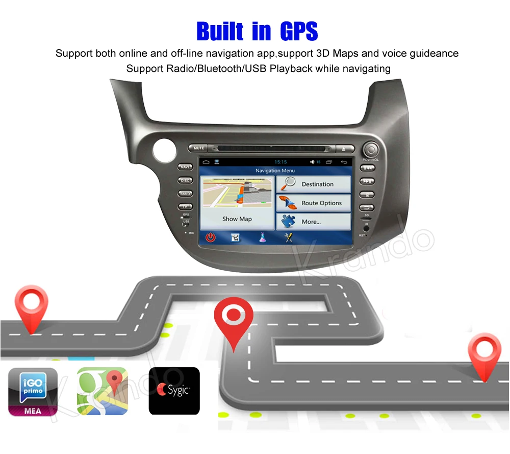 Krando honda fit jazz 2009-2013 android car radio gps navigation system multimedia player (5)