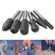 YEODA 6pcs/set Bearing Steel Burr Milling Cutter 6mm Shank Dremel Rotary Tools Electric Grinding Metal Graver Tool Accessories