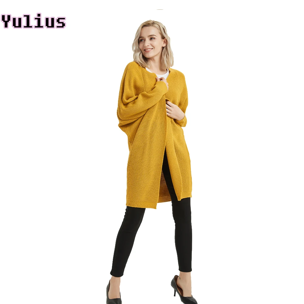 

White Loose Bat Cardigans Lady's Coats Autumn Winter Women Solid Color Oversized Long Batwing Sleeve Knit Cardigan Sweater 2019