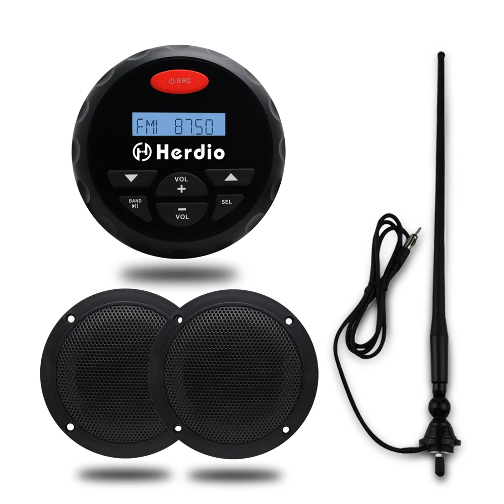 US $116.11 Marine Boat Bluetooth Stereo Radio FM AM Audio Car MP3 Player USB For SPA UTV ATV 4inch Waterproof Marine Speaker Black Antenna