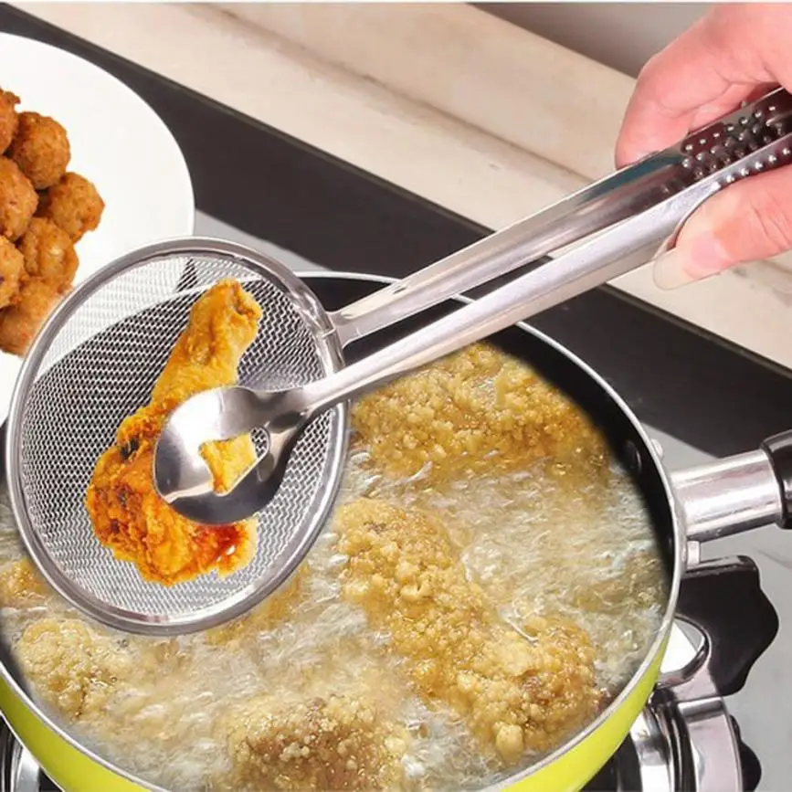 

Hot Multi-functional Filter Spoon With Clip Food Kitchen Tools Oil-Frying Salad BBQ Filter Stainless Steel Clamp Strainer Set