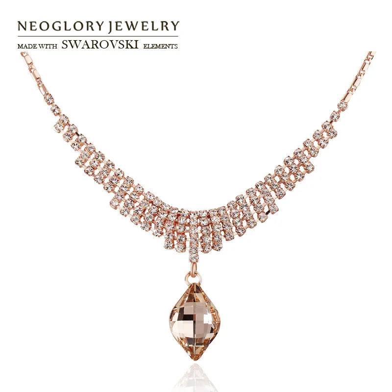 

Neoglory Austria Crystal & Auden Rhinestone Long Charm Pendant Necklace Glaring Geometric Design Rose Gold Color Elegant Gift