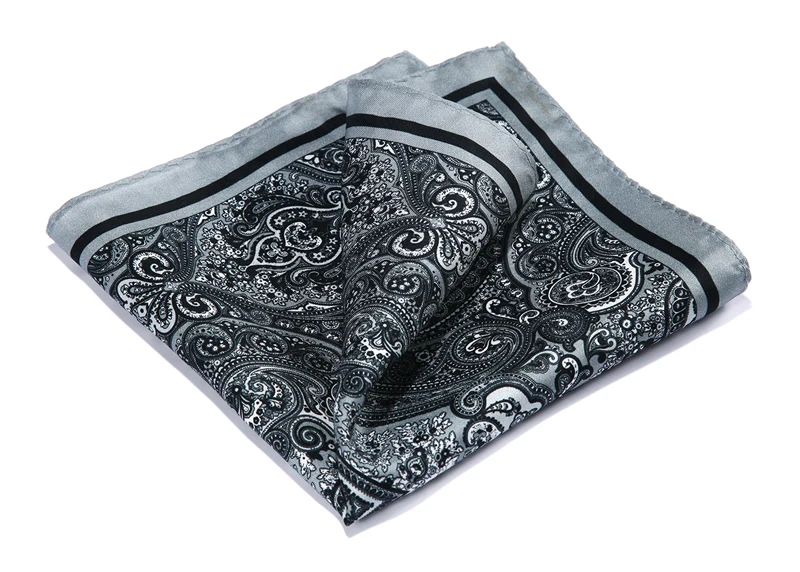 HN39A Gray Black HISDERN Handkerchief 100 Natural Silk Satin Mens