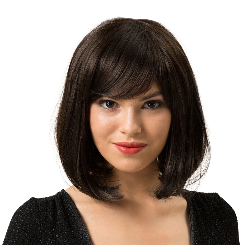 

Perfeclan 14'' Short Bob Cosplay Side Part Wig w/ Bangs Straight Fluffy Wigs