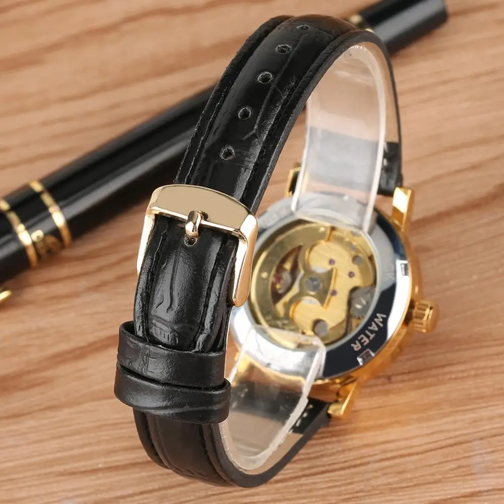 Women Watches Mechanical Watch Top Brand Automatic Self Wind Tevise Resistant Golden Stainless Steel Skeleton reloj mujer