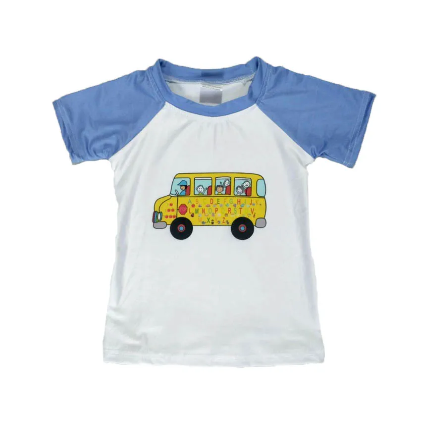 Рубашка для мальчиков в школу Футболка реглан с принтом в виде автобуса для мальчиков